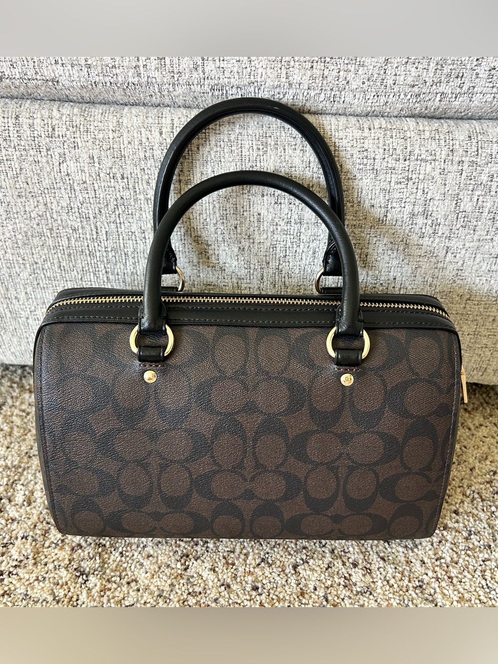 Inspired Canvas Satchel with Wallet & wristlet - Brown & Black - Picture 5 of 12